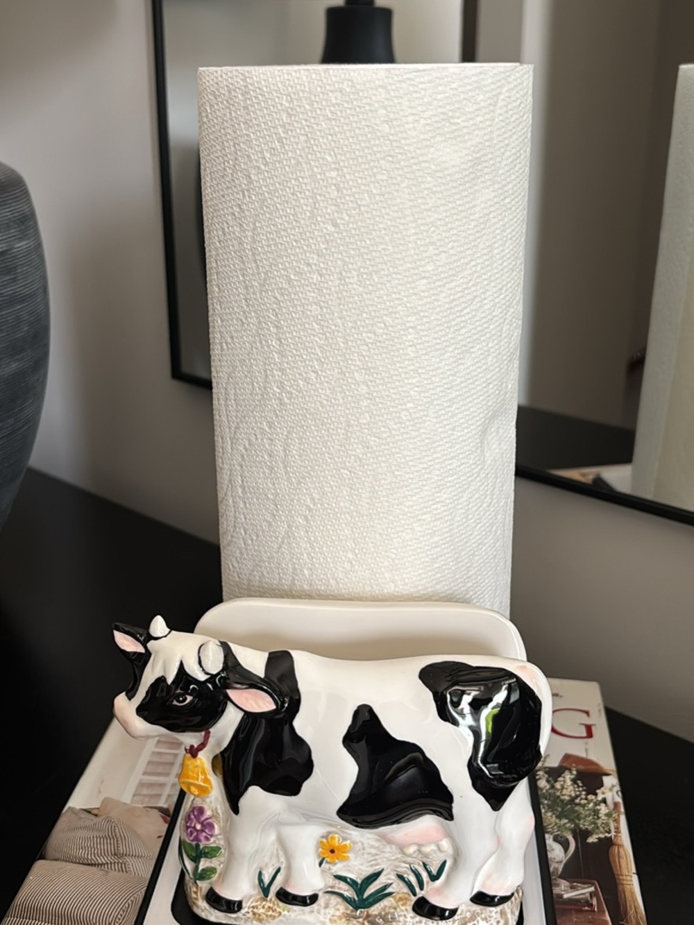 White Black Cow Ceramic Paper Towel Holder/Napkin holder